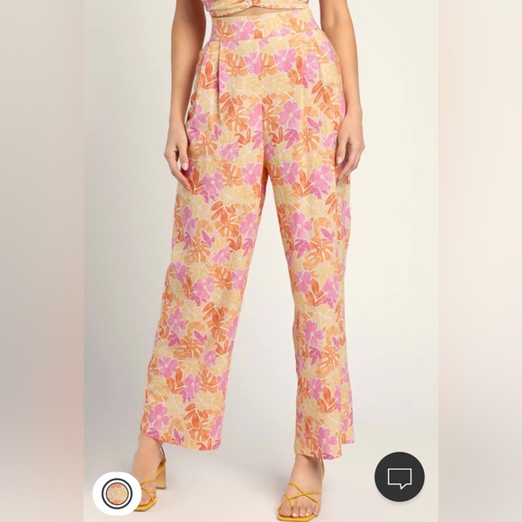 Island Imaginings Peach Floral Print Wide-Leg Pants - Picture 2 of 7